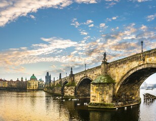 Moldova, Charles Bridge, Old Town Bridge Tower, sunrise, historic centre, Prague, Bohemia, Czech Republic, Europe