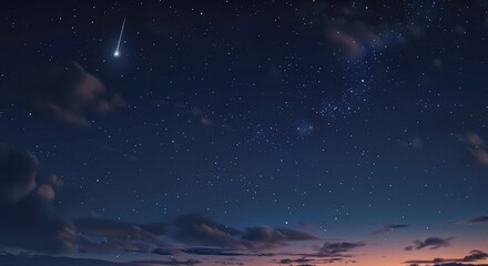 Fototapeta premium Night sky with scattered clouds and a shooting star AI generated