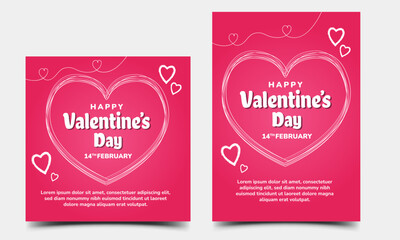 Valentine's day social media post and story size template with scribble  love frame