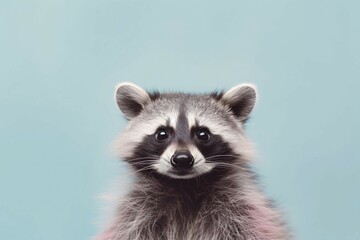 Obraz premium Racoon on pastel blue background. KI generiert, generiert AI generated