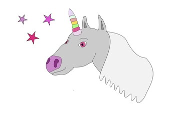 Unicorn with three stars, illustration