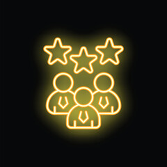 Yellow neon icon representing a group of professionals receiving a five star rating for their outstanding performance