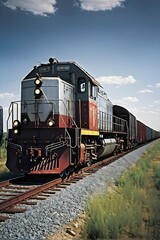 Obraz premium Modern freight train with reflective metallic surfaces, AI generated