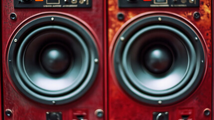 Fototapeta premium red bookshelf speakers: exploring studio monitors, hi-fi audio equipment, and vintage wooden sound systems for audiophiles at home