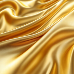 Exquisite gold silk satin material with smooth wavy texture