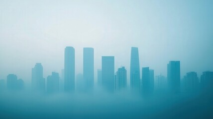 Obraz premium Misty Urban Skyline with Tall Buildings and Serene Atmosphere
