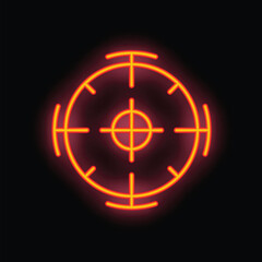 Neon target is glowing on a black background, representing the concept of aiming for a goal