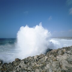 Surf at rocky coast, Algarve, Portugal, Europe