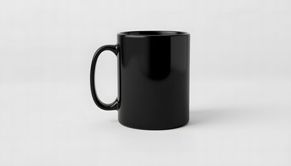 Elegant black mug mockup isolated on a light gray background, ideal for presenting branding, logos, or personalized designs