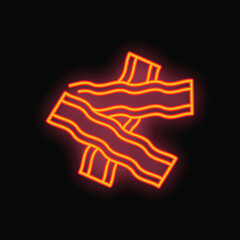 Glowing neon sign of three slices of crispy bacon on a black background