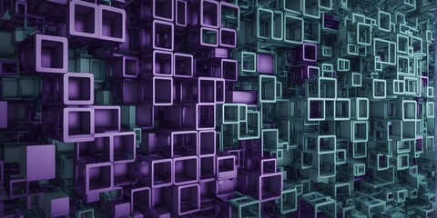 Obraz premium 3d render of a cluster of interconnected geometric cubes forming a complex network, AI generated