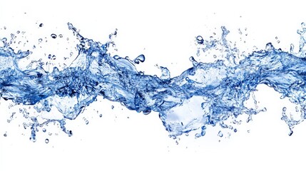 Dynamic splash of clear water creating waves and droplets against a white background