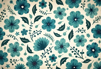 Vintage-style floral background with small, intricate flowers in deep blue and forest green hues