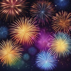 Naklejka premium An array of multicolored fireworks filling the night sky with bursts of light, AI generated