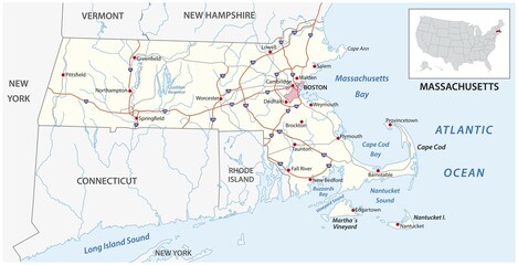 Road map of the US American State of Massachusetts