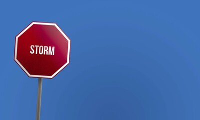 Storm, red sign with blue sky