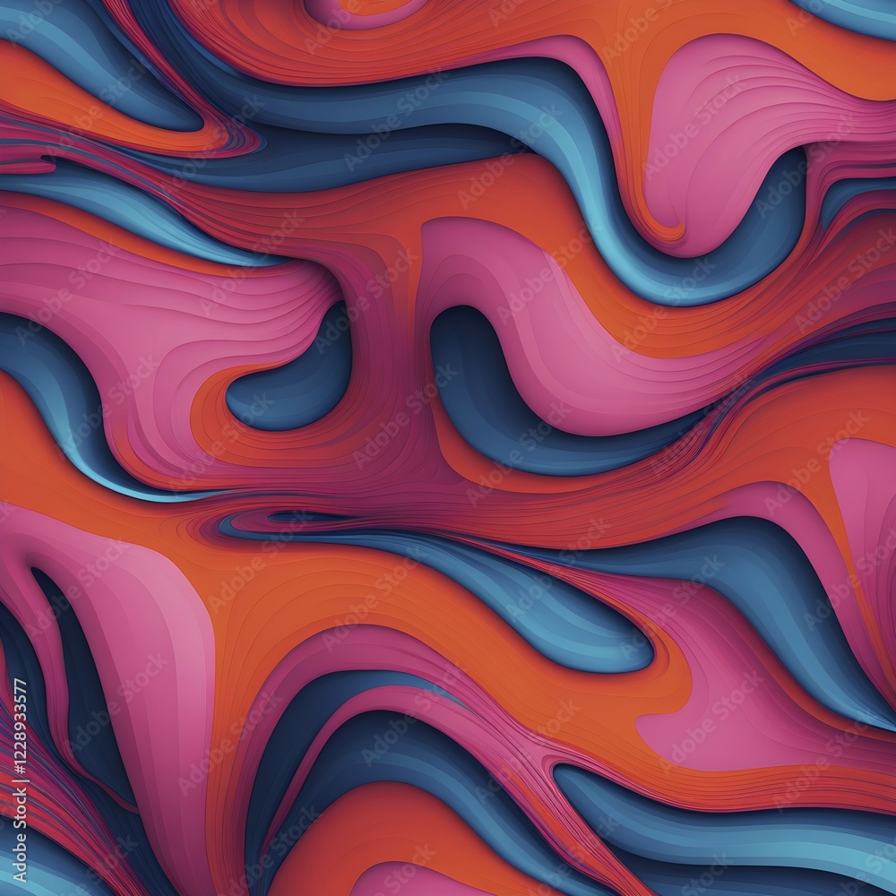 Aufkleber seamless abstract pattern of vector fluid curved lines creating a dynamic ripple effect in vibrant c