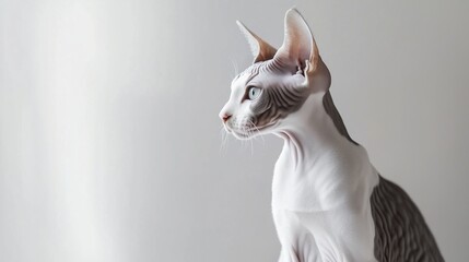 Sphynx Cat with Blue Eyes Looking Sideways