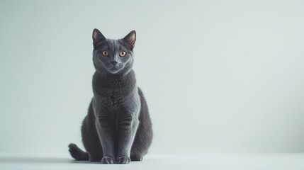 Obraz premium Regal Grey Cat Sitting Against Minimalist White Background
