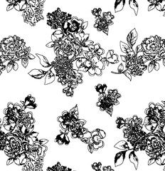 Hand Drawn Flowers and Leaves Line Pattern Watercolor Trendy Plan Trendy Color Cards Print On The Floor Home Textile Fabric Wallpaper Wrapping Cards Carpet Rug Background Fabric Linen Look Textures