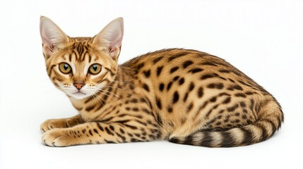 Fototapeta premium Bengal Kitten Lying on White Background