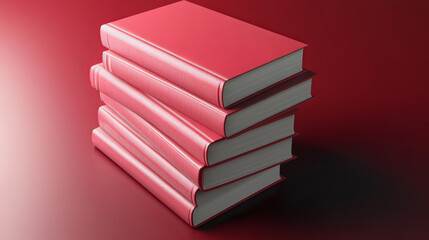 "stack of pink hardcover books neatly arranged against a vibrant red background showcasing minimalist design and colorful book imagery for education and literature lovers"