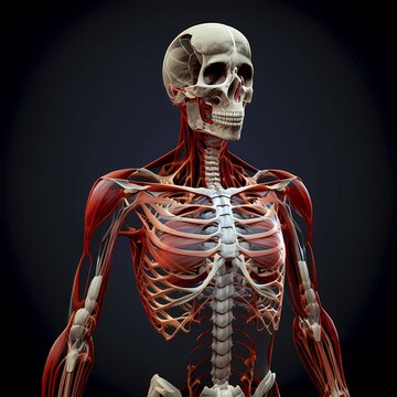 Medical X-ray illustration, Translucent human body with skeleton, AI generated