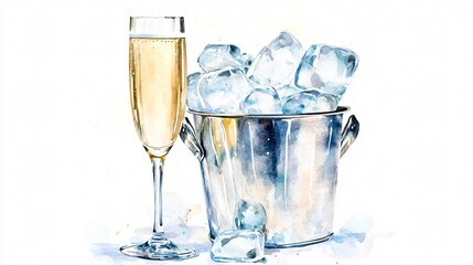 Elegant Champagne Flute and Silver Watercolor Painting