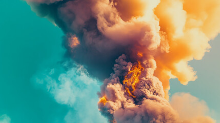 Volcanic Explosion with Smoke and Fire in the Sky
