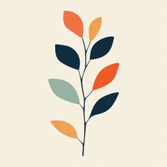 Abstract stylized branch with colorful leaves design