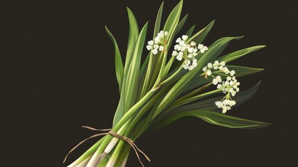 Fototapeta premium A bunch of leeks with white flowers tied together, vector illustration