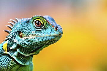 Fototapeta premium European green lizard portrait with its vibrant colors in hues of green and blue, AI generated