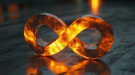 Fiery infinity symbol on dark surface. (2)