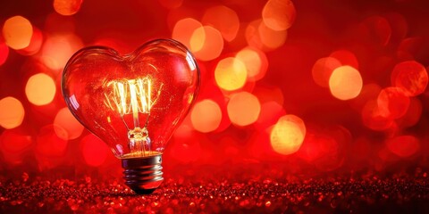 Light bulb is lit up and shaped like a heart