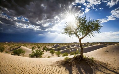 Reforestation in the desert against erosion to stop the spread of the desert, AI generated, AI generated