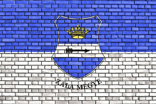 Flag of Zala County painted on brick wall