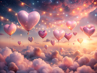 heart shaped balloons in the sky