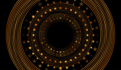Circles golden stars and lines abstract modern background. Concept vector design