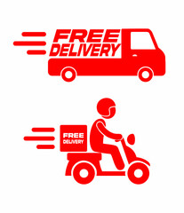 Delivery Car and Motorcycle Icon simple red vector illustration