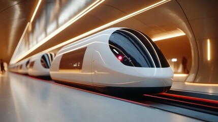 Obraz premium Futuristic high-speed train in a modern underground station.