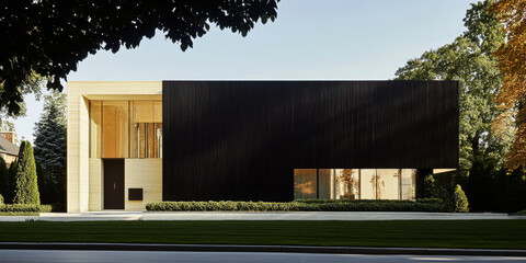 Modern architectural design of a unique house in a suburban setting during daylight