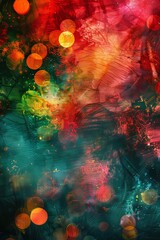 Fototapeta premium A colorful background with a green and red swirl. The background is filled with many small circles. The circles are of different sizes and colors