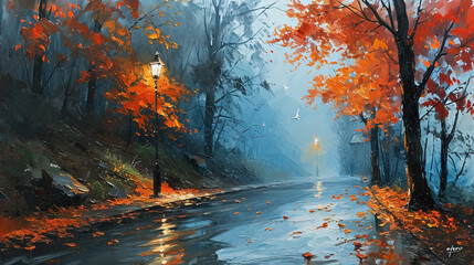 autumn in the park oil painting 