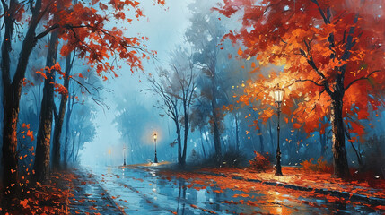autumn in the park oil painting 