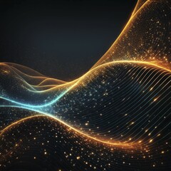 Flowing lines of orange and blue light creating an undulating wave pattern with a glowing effect, AI generated