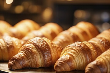 French croissants in bakery shop. KI generiert, generiert AI generated