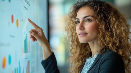 Data analysis presentation by business professional in modern office environment