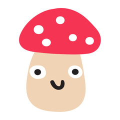 Cute mushroom. Smiling funny character. Flat design. Illustration on white background.