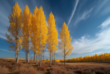 Autumn Poplar Trees against a Clear Sky