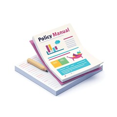An isometric depiction of colorful policy manual icon